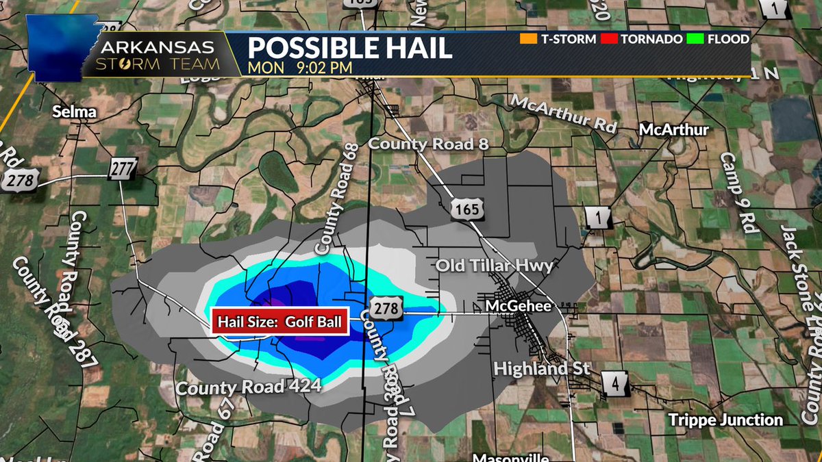 Large hail west of McGehee #arwx #ARStormTeam