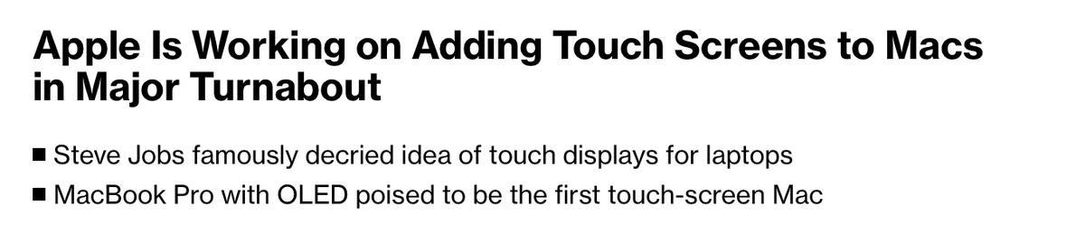 I will only take a little bit personally if 15 years after Windows added touch, Apple does this. Especially considering all the abuse we got :-) Still this is not just 'adding touch'. there's a huge amount of work to make it work, not just in the OS but in apps. Apple perhaps…