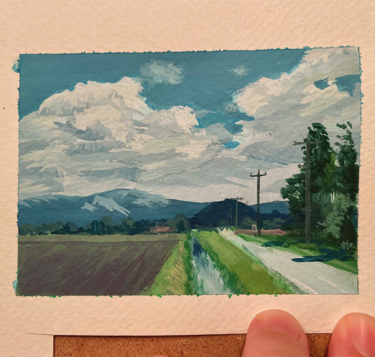 I also made this itty bitty gouache landscape today ;u;