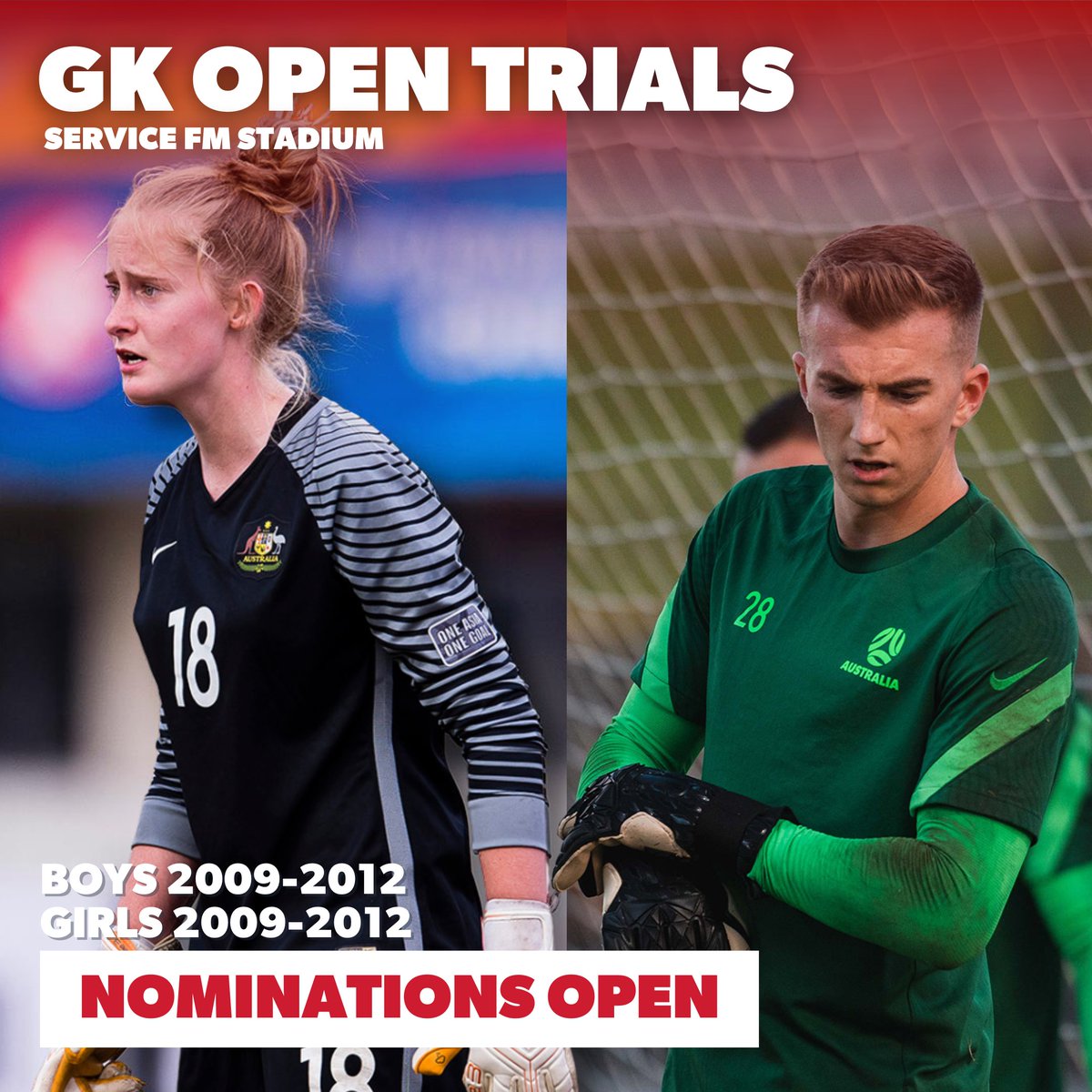 GK Open trials – 2025 full time and development programs No registration required – please arrive 15mins prior; Boys 2012 and 2011 born 1-2pm June 15th Boys 2010 and 2009 born 2-3pm June 15th Girls 2012 and 2011 born 1-2pm June 22nd Girls 2010 and 2009 born 2-3pm June 22nd