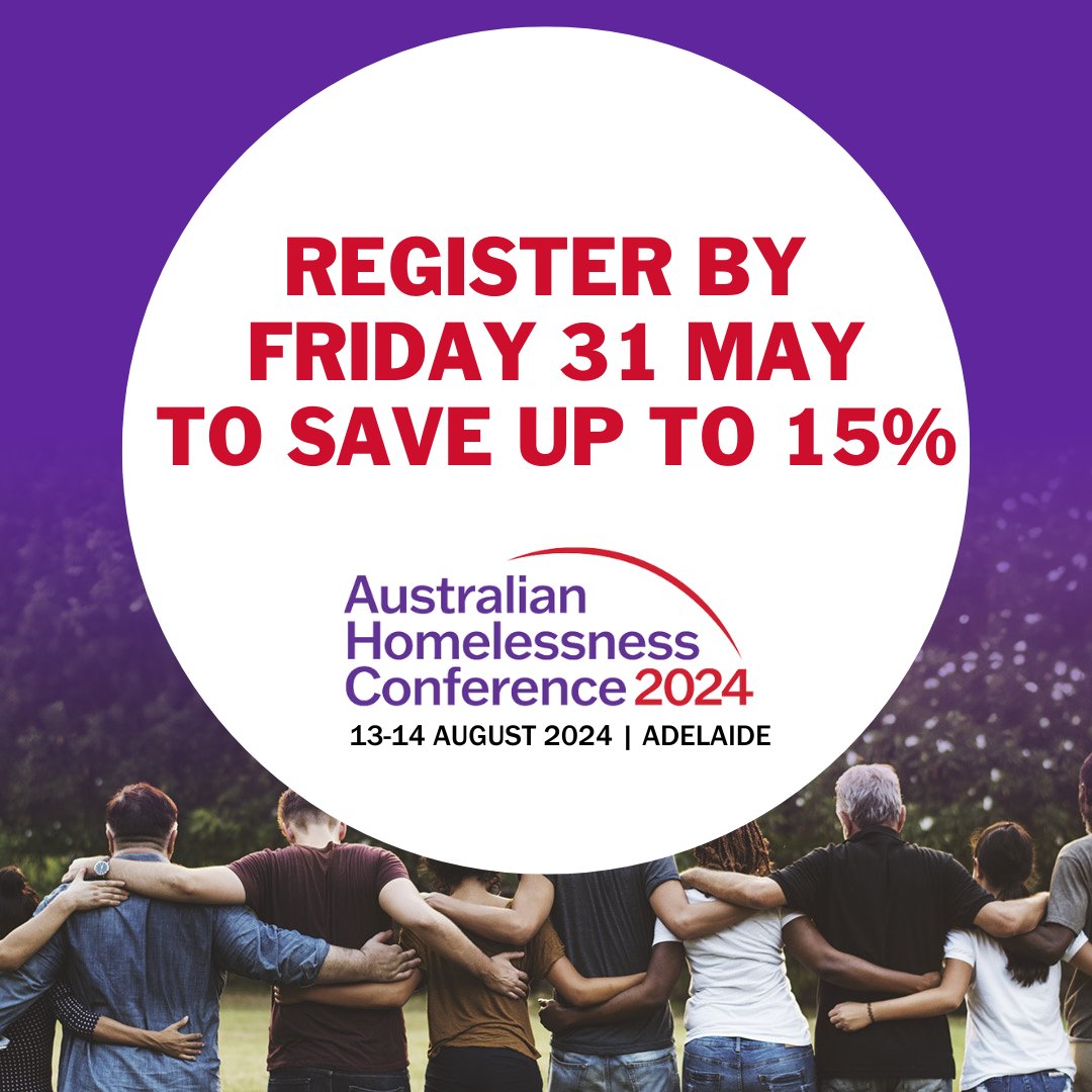 The Australian Homelessness Conference, convened by AHURI with host government partner @sagovau is Australia’s largest homelessness conference. !! Register by 31 May to secure the early bird rate and save up to 15% off! bit.ly/4abPMEh #AustralianHomelessnessConference