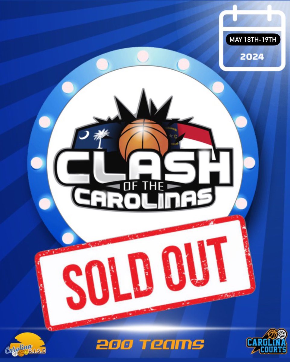 Clash of the Carolinas is SOLD OUT 🚨

200 Teams - NC’s Largest Event This Weekend ⭐️

Missed this weekend? Catch us 🔜 at Hoopstate Havoc June 1st-2nd 

#RISEReport #COTC2024
