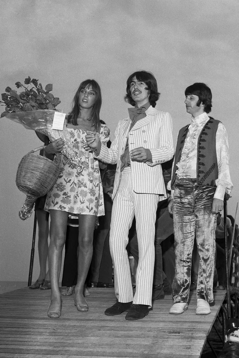 Jane Birkin, George Harrison and Ringo Starr at the Cannes Film Festival, 1968.