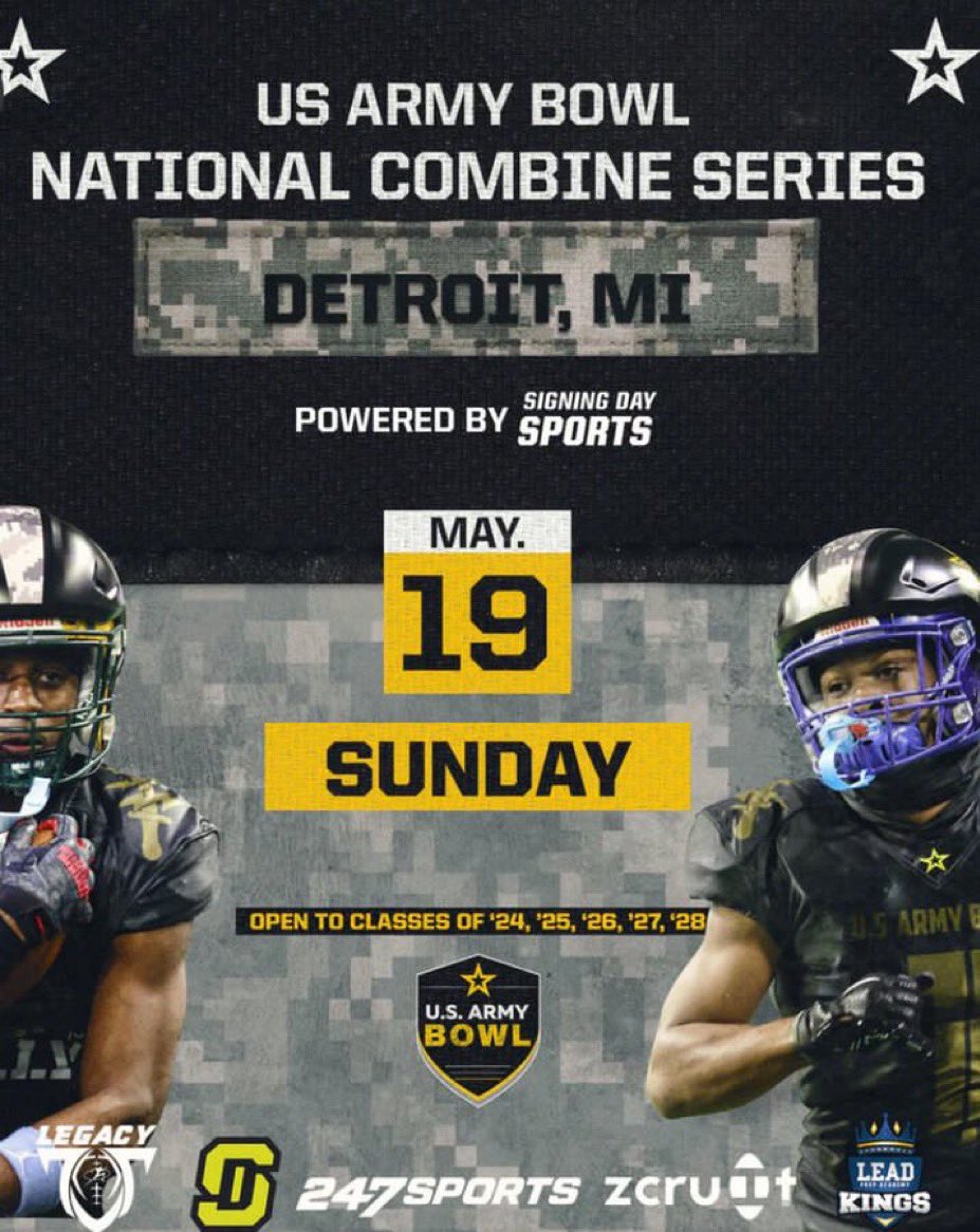 US Army Bowl Combine at Detroit Catholic Central on May 19th! Over 4 players from Michigan were selected to play in the All Star Game in Dallas Texas last year. Was an amazing experience in Dallas! Video Verified: Height, Weight, Wingspan, Hand Size, L Cone, Broad Jump Lazer