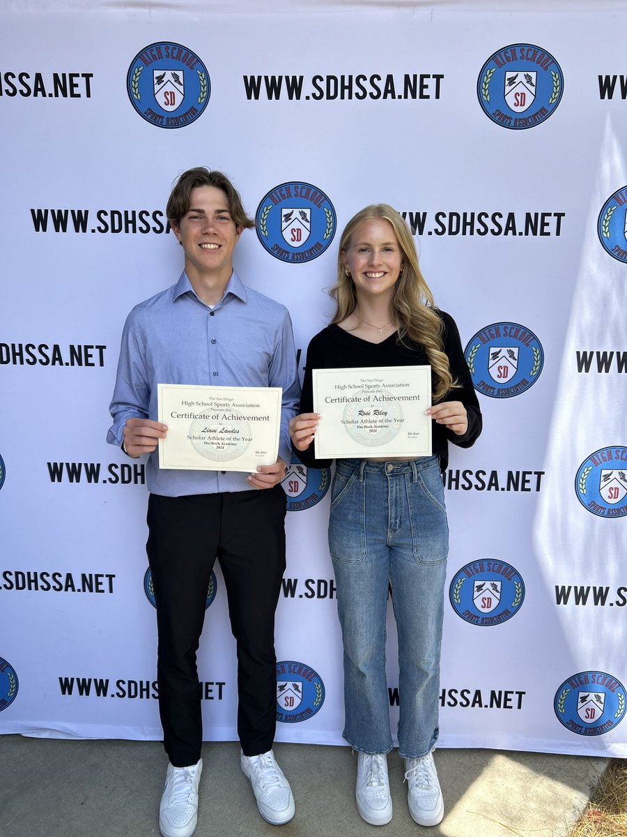 Rock Academy Athletics (@ra_warriors) on Twitter photo Congrats to Liam Landes and Rose Riley on being honed by <a href="/TheSDHSSA/">San Diego High School Sports Association</a> at the Association’s annual scholar-athletes award ceremony.
#WeAreWarriors Congrats to Liam Landes and Rose Riley on being honed by <a href="/TheSDHSSA/">San Diego High School Sports Association</a> at the Association’s annual scholar-athletes award ceremony.
#WeAreWarriors