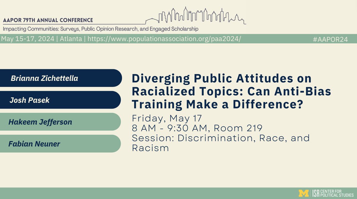 To prevent unequal treatment of Black Americans in the criminal justice system, some courts instruct jurors to consider biases and to counteract them when deliberating. Does this work? Tomorrow at #AAPOR24 @BriZichettella @jmping @hakeemjefferson @FabianNeuner