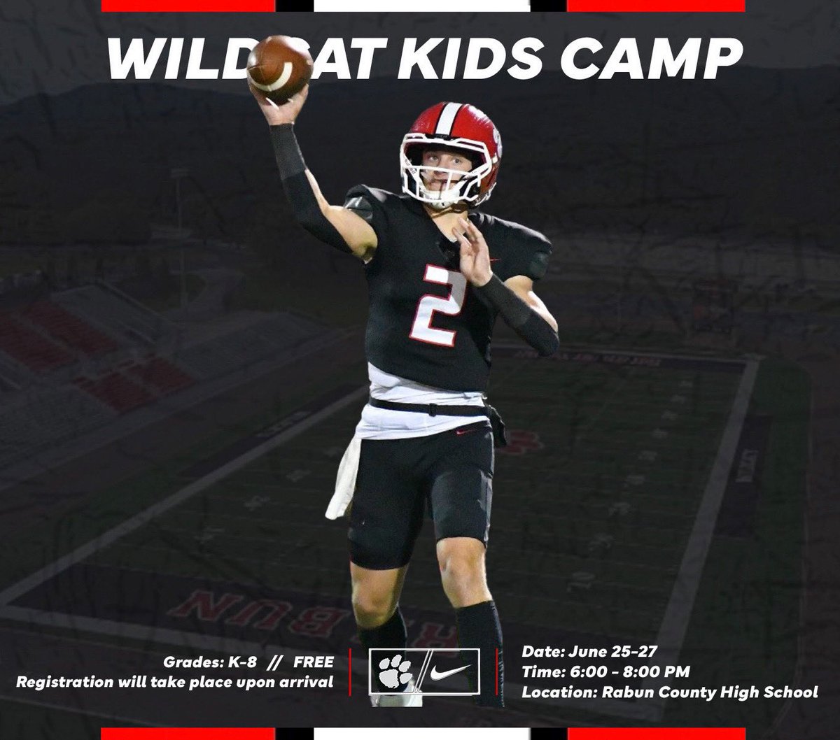 Future Wildcat Kids Camp! 🗓️ June 25-27 ⏰ 6:00-8:00 PM 📍 Rabun County High School 🎟️ Free | Grades: K-8 ✍🏼 Register upon arrival #rideforthebrand / #waR