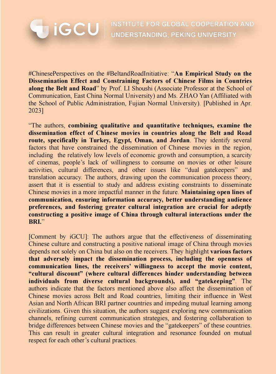 Curious about the dissemination effect of the Chinese movies in countries along the #BeltandRoad route? Come check out this piece by Prof. LI Shoushi (Associate Professor at the School of Communication @ECNUER) and Ms. ZHAO Yan! #ChinesePerspectives