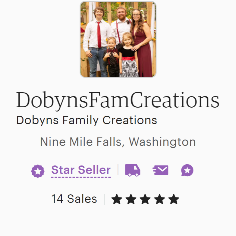 We earned our Star Seller badge on Etsy! We appreciate everyone that has shown us support. Every share / like / follow does so much for small businesses. Thank you!

dobynsfamcreations.etsy.com
dobynsfamilycreations.com

#etsyshop #etsylove #smallbusiness #shopsmall