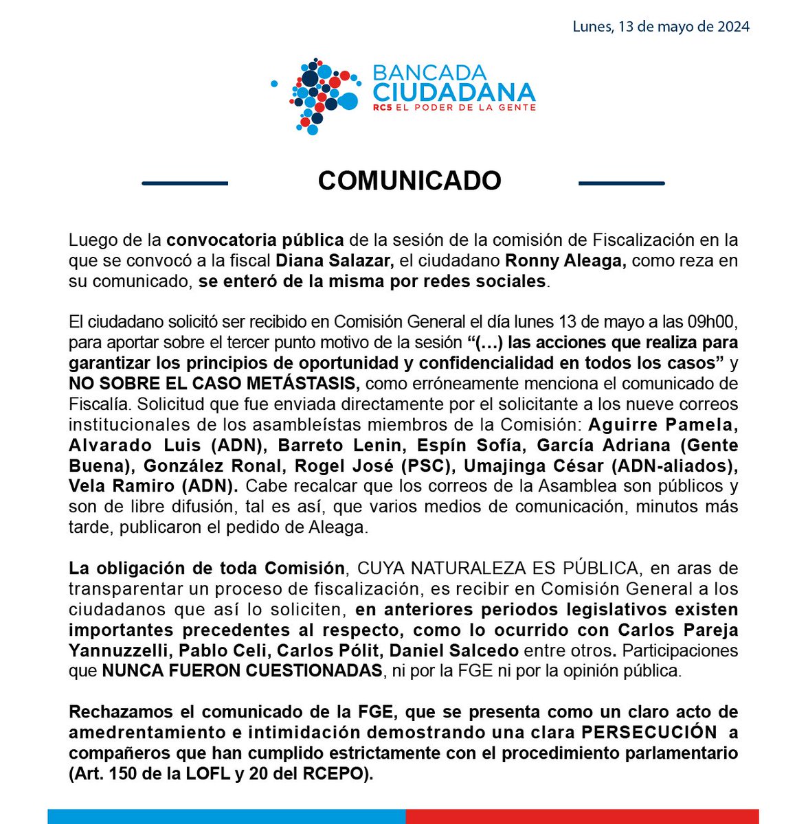 • COMUNICADO
#BancadaCiudadana @BancadaRC5