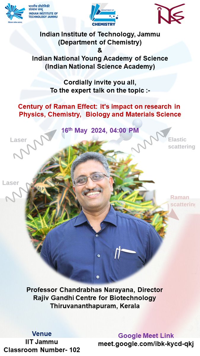 Jayaramulu Kolleboyina (@jramnano) on Twitter photo 🔬 Excited to announce a seminar by INYAS & IIT Jammu! Event Title: Century of Raman Effect: Its Impact on Research in Physics, Chemistry, Biology, and Materials Science 🎙️ Speaker: Prof. <a href="/ChandrabhasN/">Chandrabhas Narayana</a> Google Link for this meeting :meet.google.com/ibk-kycd-qkj (16th May 2024 4 PM) 🔬 Excited to announce a seminar by INYAS & IIT Jammu! Event Title: Century of Raman Effect: Its Impact on Research in Physics, Chemistry, Biology, and Materials Science 🎙️ Speaker: Prof. <a href="/ChandrabhasN/">Chandrabhas Narayana</a> Google Link for this meeting :meet.google.com/ibk-kycd-qkj (16th May 2024 4 PM)
