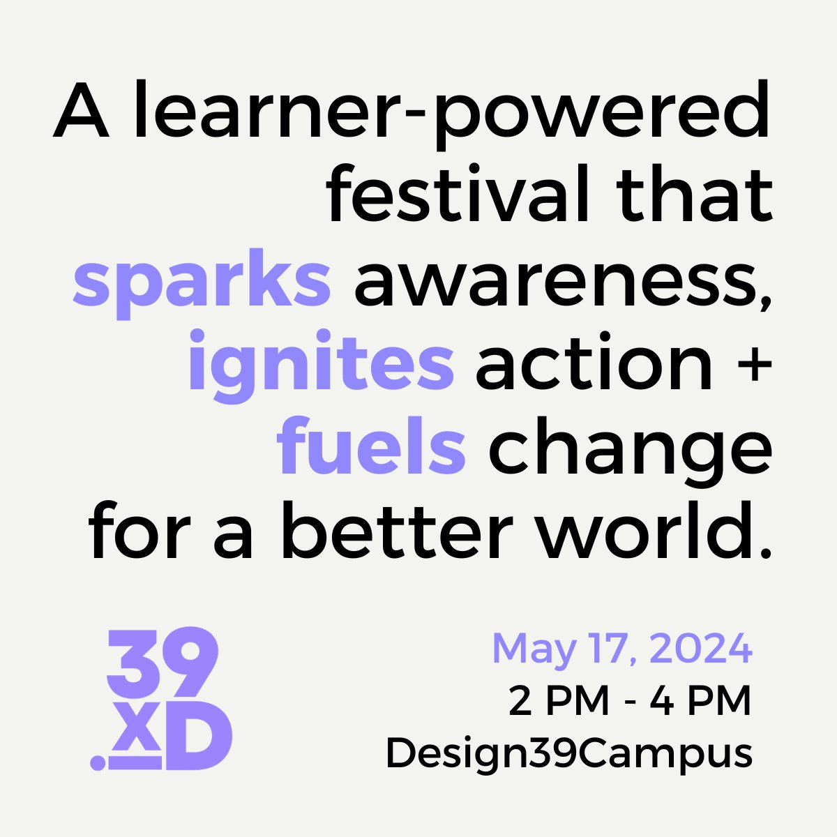 Gearing up for 39xD! a TK-8 Festival of Learning
<a href="/Design39Campus/">Design39Campus</a>. Student-driven sessions, TED talks, panels, books - to name a few. Check out the details here: 39xd2024.sched.com #39xD