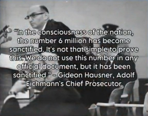 O julgamento de Adolf Eichmann:
Eichmann usou os livros do historiador Gerald Reitlinger pra 'lembrar do que ele fez no Reich', e o Reitlinger por sua vez acreditava que a cifra era de 4 milhões, não de 6. (O próprio Eichmann negou ter dado essa cifra a Höttl em seu julgamento).