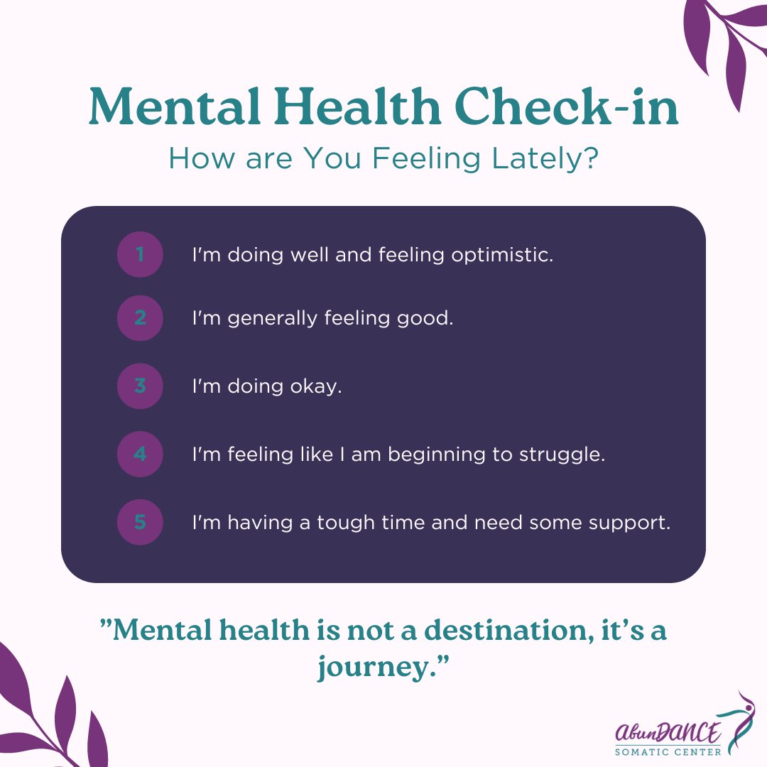 #mentalhealthawareness month is a great time to focus on your #mentalhealth. Take time to check-in with yourself daily and assess how you are feeling and what you need. 

#abundancesomaticcenter #mentalhealth #mentalhealthawareness #mentalhealthmatters