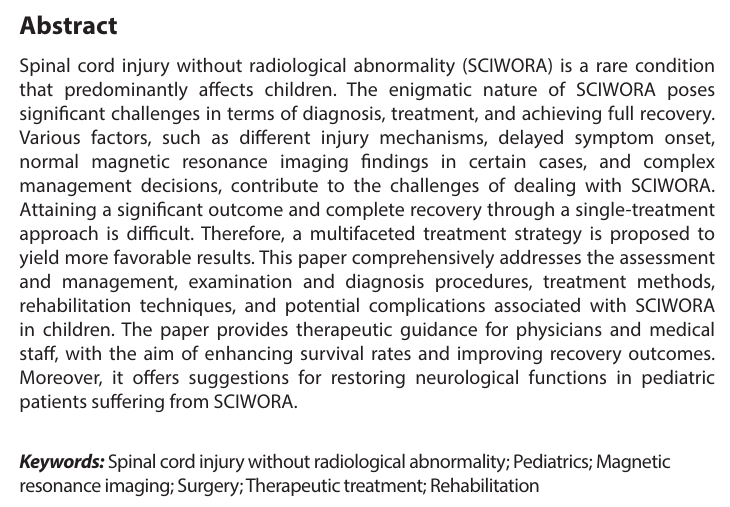 ITPS_ASP's tweet image. 🧐We welcome you to read &quot;Guidelines for treating spinal cord #injury without #radiological abnormalities in children&quot; 
👥By Xu Tao et al. 
Full article available at: doi.org/10.36922/itps.…