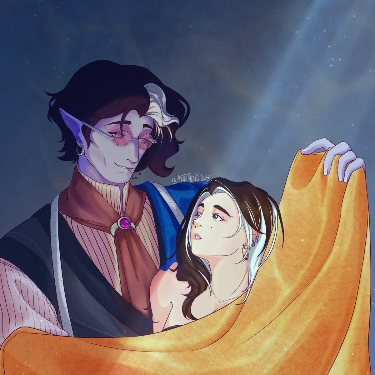 a late night visit from the tailor himself 😳 listening to the most beautiful thought by Forest Blakk really helped set the mood for this!

#playpalia #paliafanart #Jel #Palia