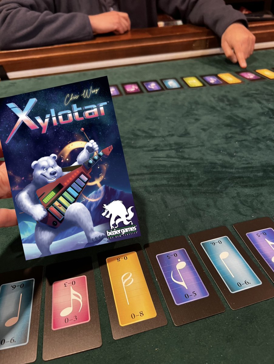 Jess played Xylotar by @BezierGames on Saturday. In this trick-taker, players only know the colors & order of their cards & have to figure out the unknown values as they play then bid to try to earn more points. It's fun & tricky! What've you been playing? #WhatDidYouPlayMondays