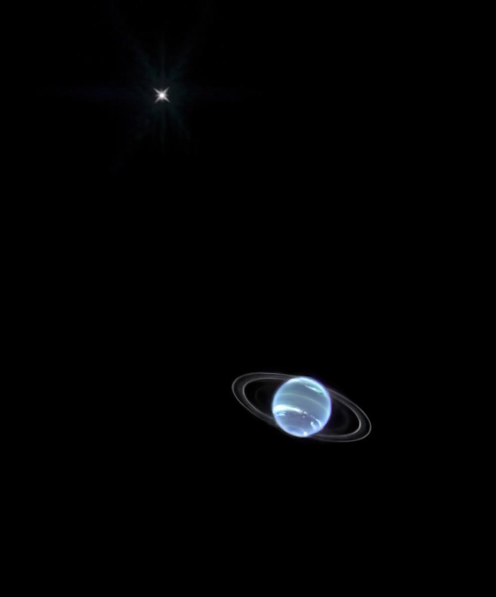 Ice giant Neptune, its ring system, and its moon Triton in a frame from the James Webb telescope 🔭