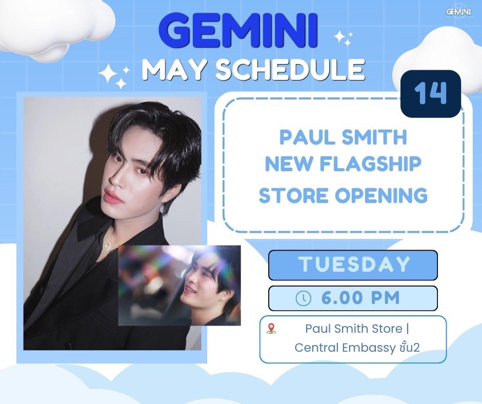 ♊️ GEMINI​ Schedule 14 May 2024 PAUL SMITH NEW FLAGSHIP STORE OPENING ⏰️ 18.00 น. | 6.00 PM TH 📍Paul Smith Store , Central Embassy Fl 2 Start trend : 17.45 น. | 5.45 PM TH 🗝️ NORAWIT WITH PAUL SMITH #️⃣#PaulSmithTHxGEMINI แท็กและคีย์เวิร์ดนี้…