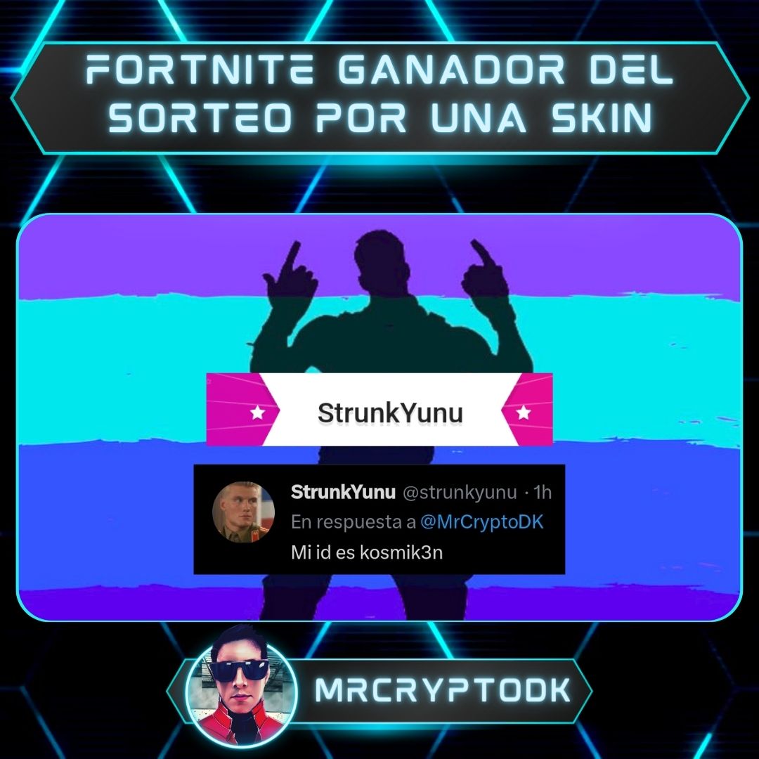 MrCryptoDK's tweet photo. Fortnite X #CryptoSorteo 🎁 

@strunkyunu es el ganador del sorteo por una skin de #Fortnite 
Gracias a todos por el apoyo, sus compras y recomendaciones chicos 😎🤙🏻

 #FortniteMx #FortniteMexico #FortniteLatam #FortniteEspañol  #FortniteNoticias #MrCryptoDK https://t.co/Ueb1pU1bZ9