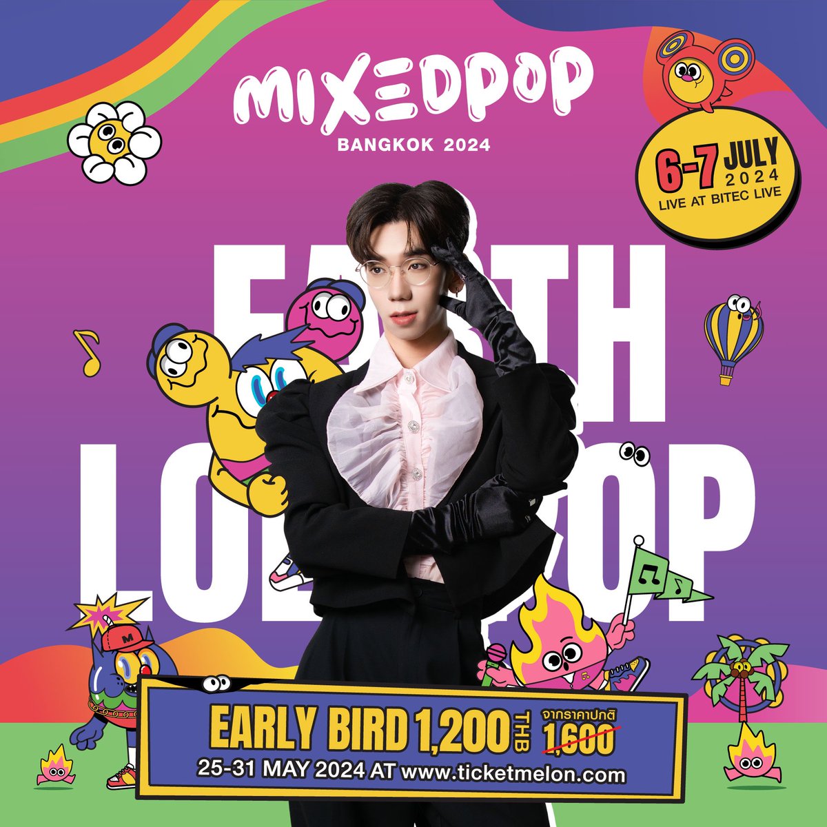 🌈#MIXEDPOPFESTxEARTHLOLLIPOP 🍭 ใครกำลังอยู่ในโหมด FWB กันบ้างงง!?? มาลงเรียนวิชาความรัก 101 กับ EARTHLOLLIPOP ได้เลยที่ 𝐌𝐈𝐗𝐄𝐃𝐏𝐎𝐏 𝐁𝐀𝐍𝐆𝐊𝐎𝐊 𝟐𝟎𝟐𝟒 . เพราะข้อห้ามข้อเดียวของเฟสนี้คือ “ห้ามพลาด” 📍6-7 July 2024 AT BITEC LIVE . 🍭จำหน่ายบัตร Early Bird 25 - 31 MAY