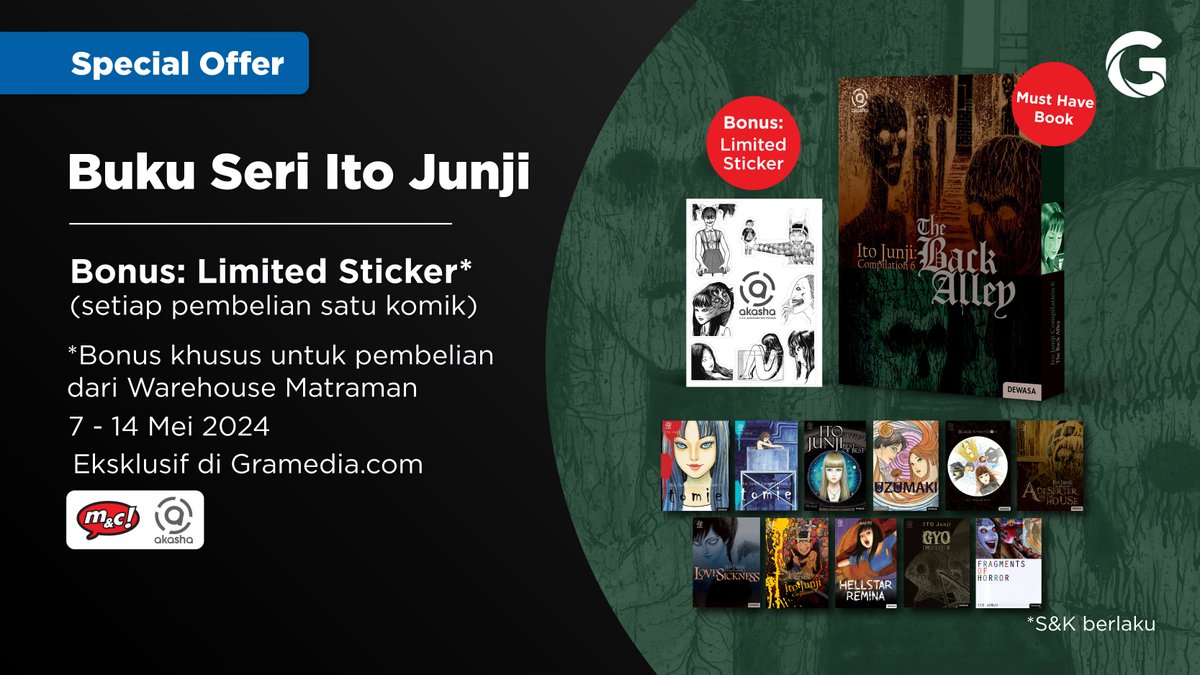 📚✨ Special Offer: Buku Seri Ito Junji ✨📚 Jangan lewatkan kesempatan untuk memperoleh limited sticker dalam setiap pembelian komik Ito Junji! Segera dapatkan koleksi seru ini dan nikmati bonus istimewa. Miliki punyamu segera di bit.ly/4dq0XeK sekarang! 📖🎁