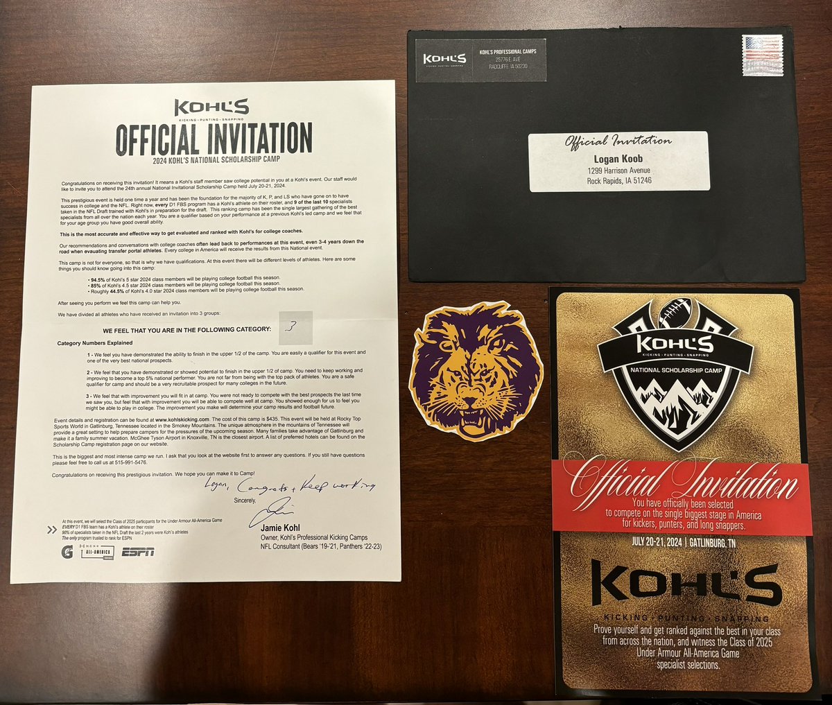 Thank you <a href="/KohlsKicking/">Kohl's Kicking Camps</a> for an invite to the National Scholarship Camp in Gatlinburg, TN! I can’t wait to get after it and compete with the class of 2027!
<a href="/CLGLRFootball/">CL-GLR Football</a> <a href="/A_Errthum17/">Austin Errthum</a>