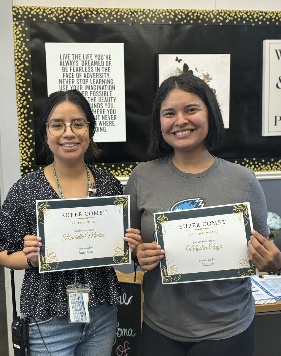Congratulations Mrs. Macias and Mrs. Cayo 🗣️🙌💥💪our super comets of the week! Thank you for all you do! #teambcsd #teamcasaloma #TeamBCSD