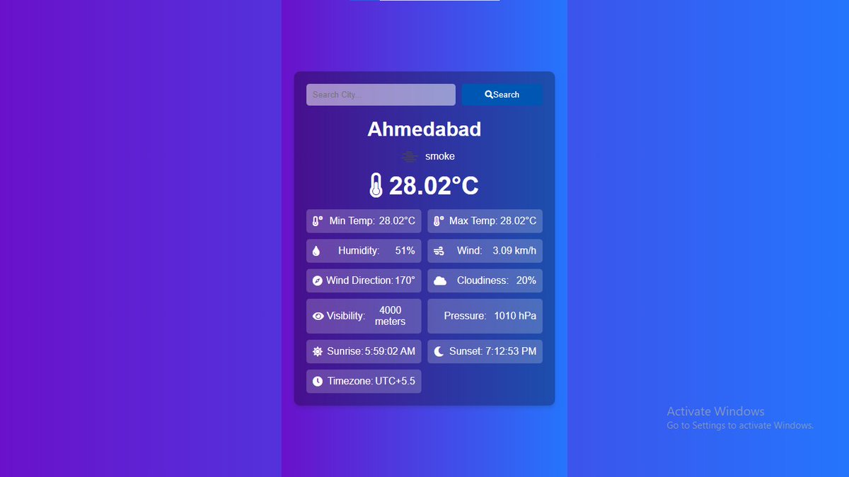 1omsharma's tweet photo. 🌦️Just created Prakriti Pulse, an Indian Weather App, utilizing open weather API! 
🚀Get random city weather data by default, or search for any city's weather.

Now live on Vercel! : https://t.co/oOAgNPVghP

#PrakritiPulse #WeatherApp #API #JavaScript #JSAPI #OpenAPI @kirat_tw https://t.co/03rzEeWFc7