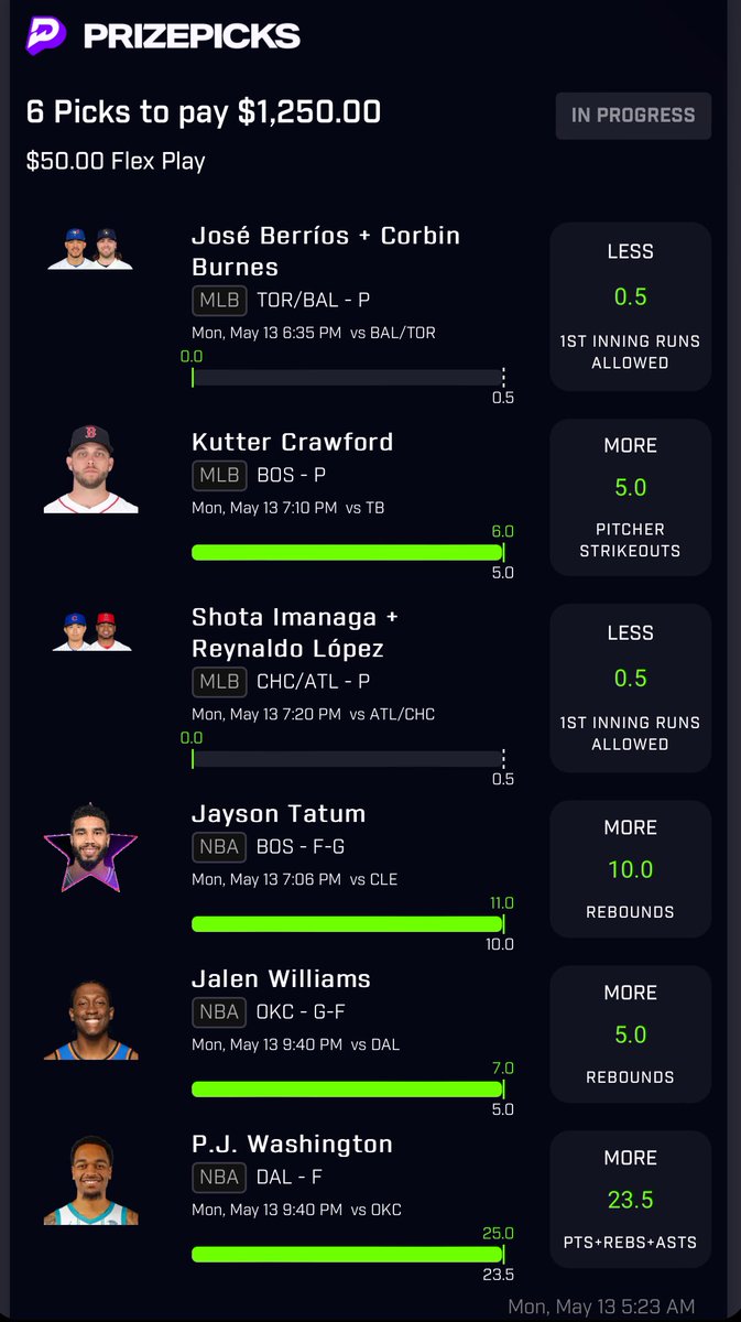 TheReal_JGPicks's tweet photo. GET OUT THE BROOMS🧹✅💰

First day back and we sweep and make 
$2.1k💸
 
We cashed all variations as well on discord for $900🤑

https://t.co/HGJFaPyTip

Maybe I should go back on vacation. 😂

May 13th🗓️💥

⚾️ATL vs CHC u0.5 1st Inning Runs✅
⚾️BAL vs TOR u0.5 1st Inning Runs✅
⚾️Kutter Crawford o5Ks✅
🏀Tatum o10 rebounds ✅
🏀Jalen Williams o5 rebounds ✅
🏀P.J Washington o23.5 PRA✅

| #PrizePicks | #GamblingTwitter |  #NBAPlayoffs | 
 #MLB  | #GamblingX |