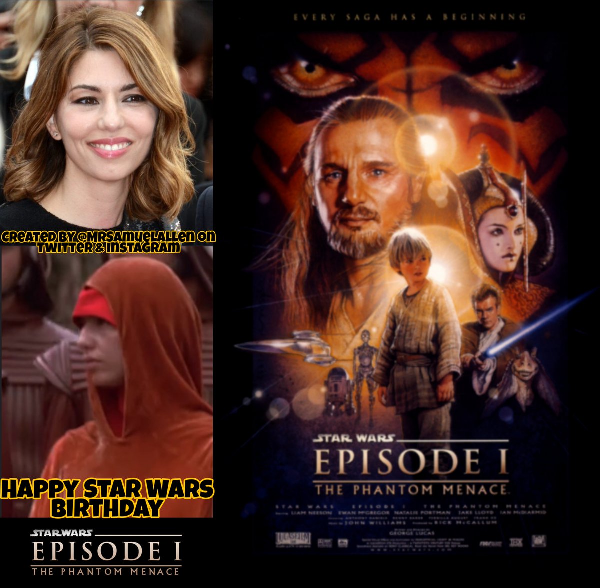 Happy Birthday to #SofiaCoppola, she played Saché, one of Queen Amidala's handmaidens in #StarWars #ThePhantomMenace. May she have a good one.