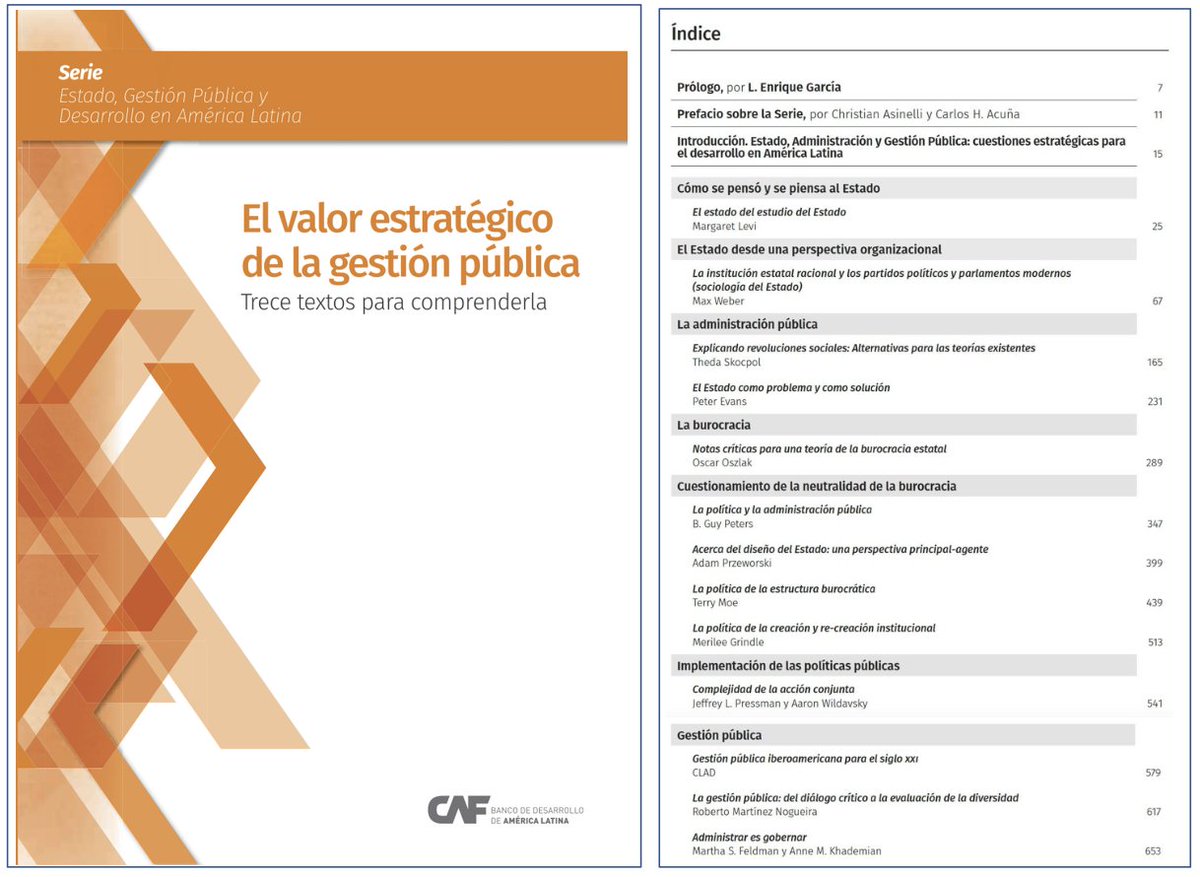 𝗟𝗲𝗰𝘁𝘂𝗿𝗮𝘀 𝘀𝗼𝗯𝗿𝗲 𝗴𝗲𝘀𝘁𝗶𝗼́𝗻 𝗽𝘂́𝗯𝗹𝗶𝗰𝗮 Para la discusión sobre el Estado, la administración pública y la gestión pública, los artículos en este trabajo de la @AgendaCAF coordinado por @marichud son una fuente muy útil Descarga libre: scioteca.caf.com/bitstream/hand…