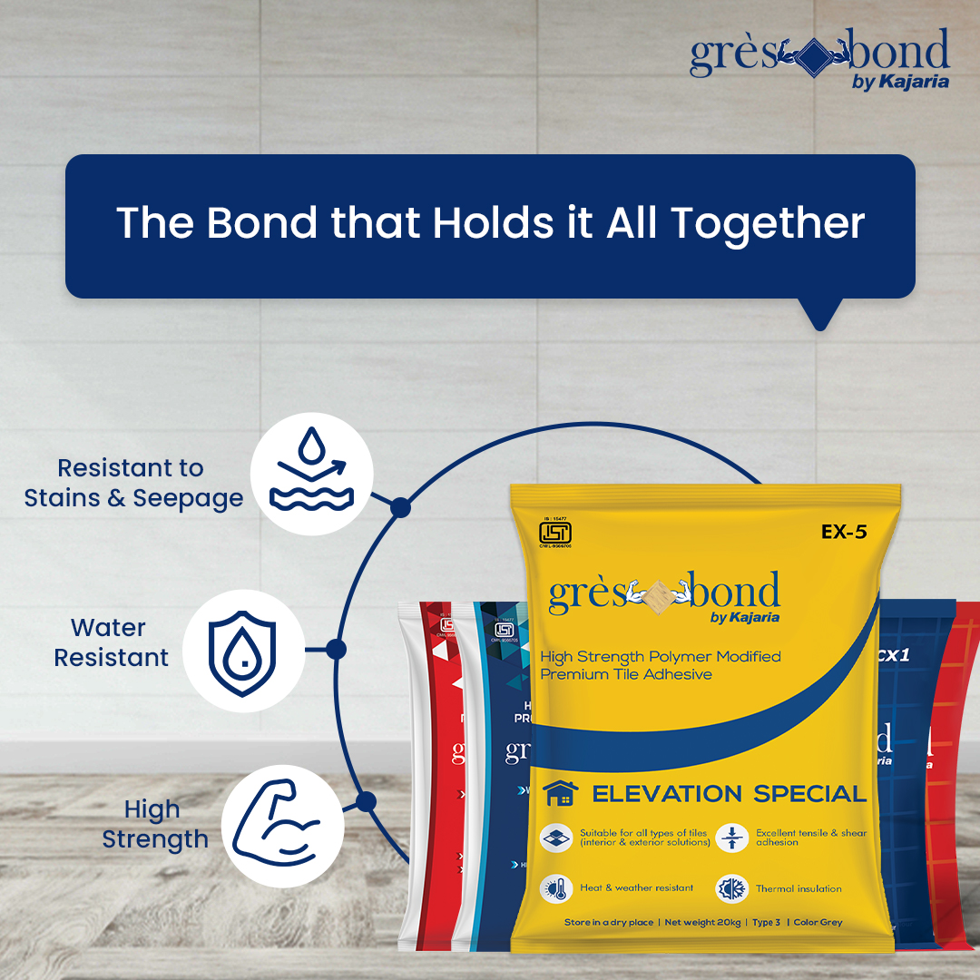 Say hello to durability and reliability with gresbond!

Our product is not just resistant to stains and seepage, but also water-resistant and boasts high strength for all your tile fixing needs. 

#GresBondbyKajaria #TileAdhesive #GresBond #tilefixing #StrongBond #Durability