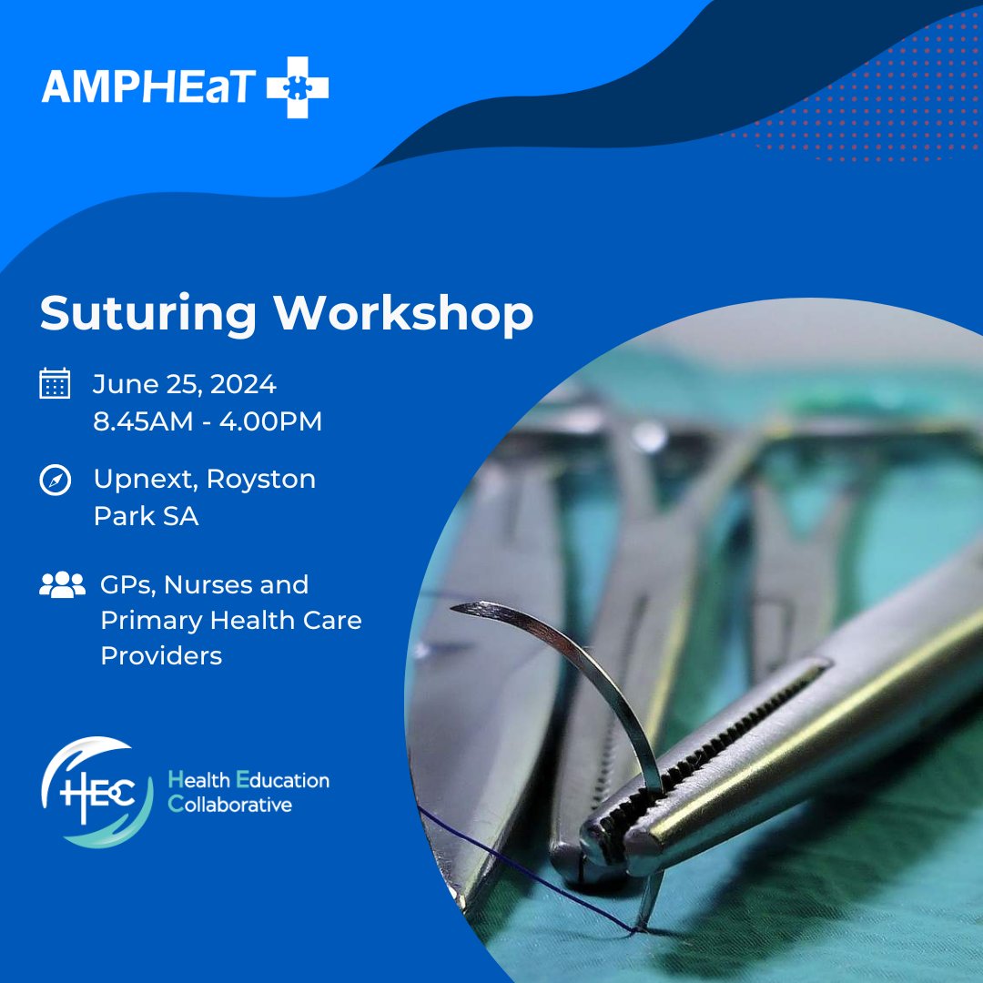 Missed our May Suturing workshop? Don’t worry, we’ve got you covered! Secure your spot for the June 25th session. 🎫👉 ampheat.com.au/events/

Learn practical essentials like closing &amp; managing noncomplex traumatic lacerations, biopsies, &amp; surgical excisions.