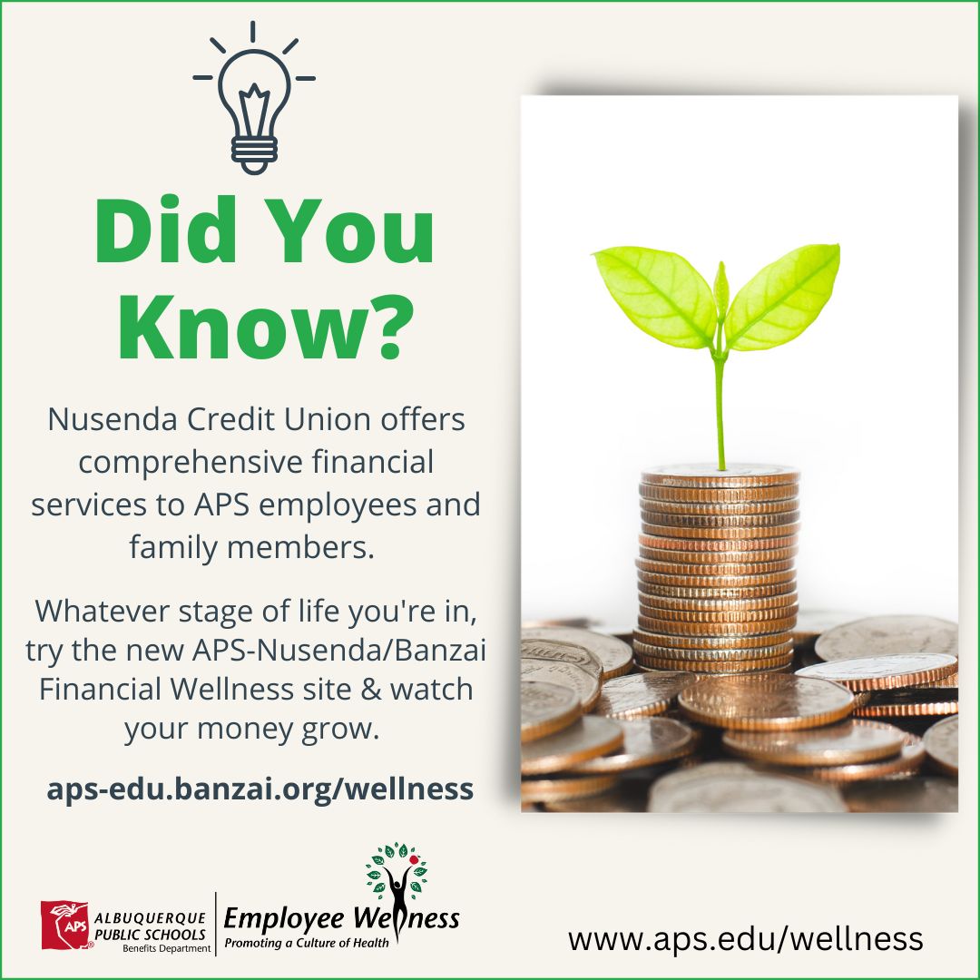 What's the #1 cause of stress in the US household today? Money. Nusenda offers APS employees a host of financial wellness resources. aps.edu/wellness
