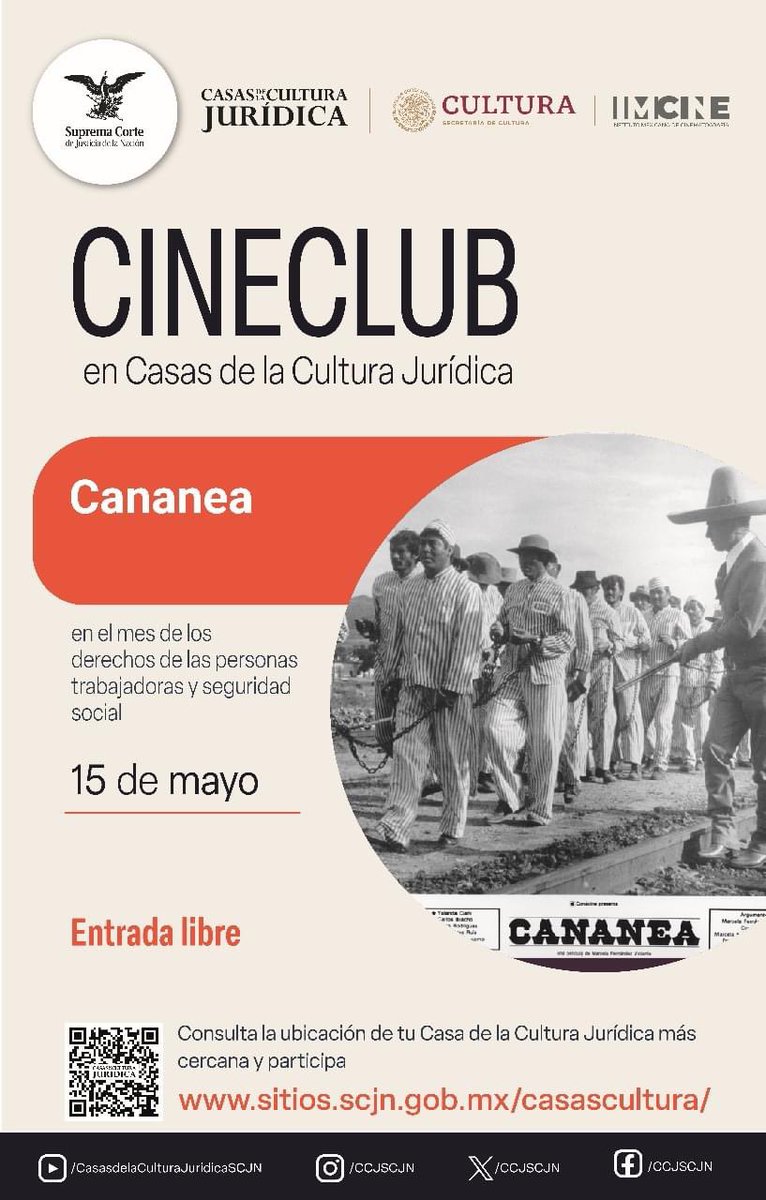 🎥 #CineClub 

¡Te esperamos en tu #CasaDeLaCulturaJurídica más cercana!

 🔎 Consulta los horarios en la #CCJ de tu localidad: sitios.scjn.gob.mx/casascultura/v…

#EntradaLibre
#MiércolesDeCine 

@imcine