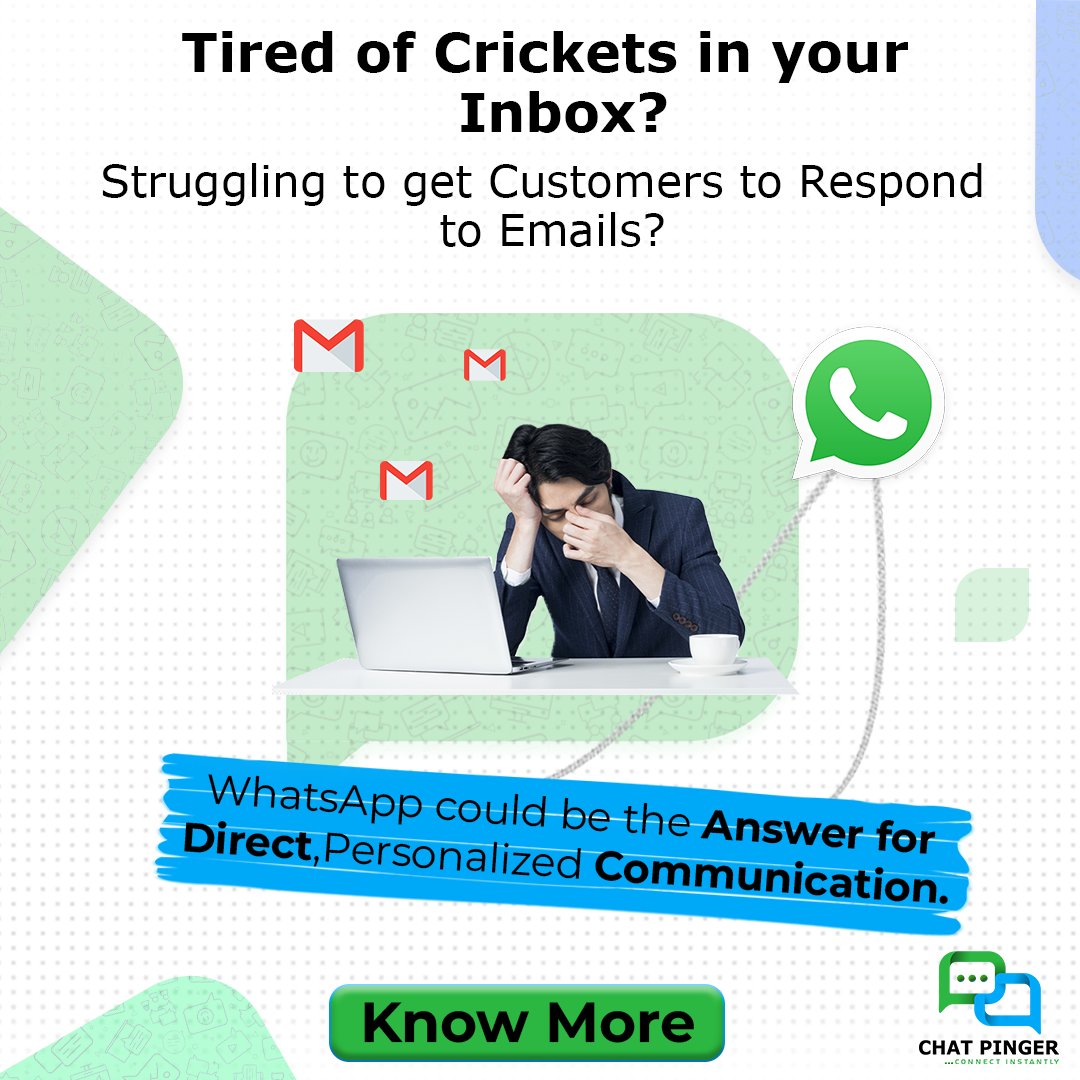 WhatsApp: Your direct line to customer engagement.

#whatsappmarketing #ChatPinger #whatsappbot #whatsappmarketingapi #whatsappmarketingstrategy #marketing
#chatbot #UnleashPotential #businessmarketing #businessowners #salestips #increasesales #automation #businessautomation
