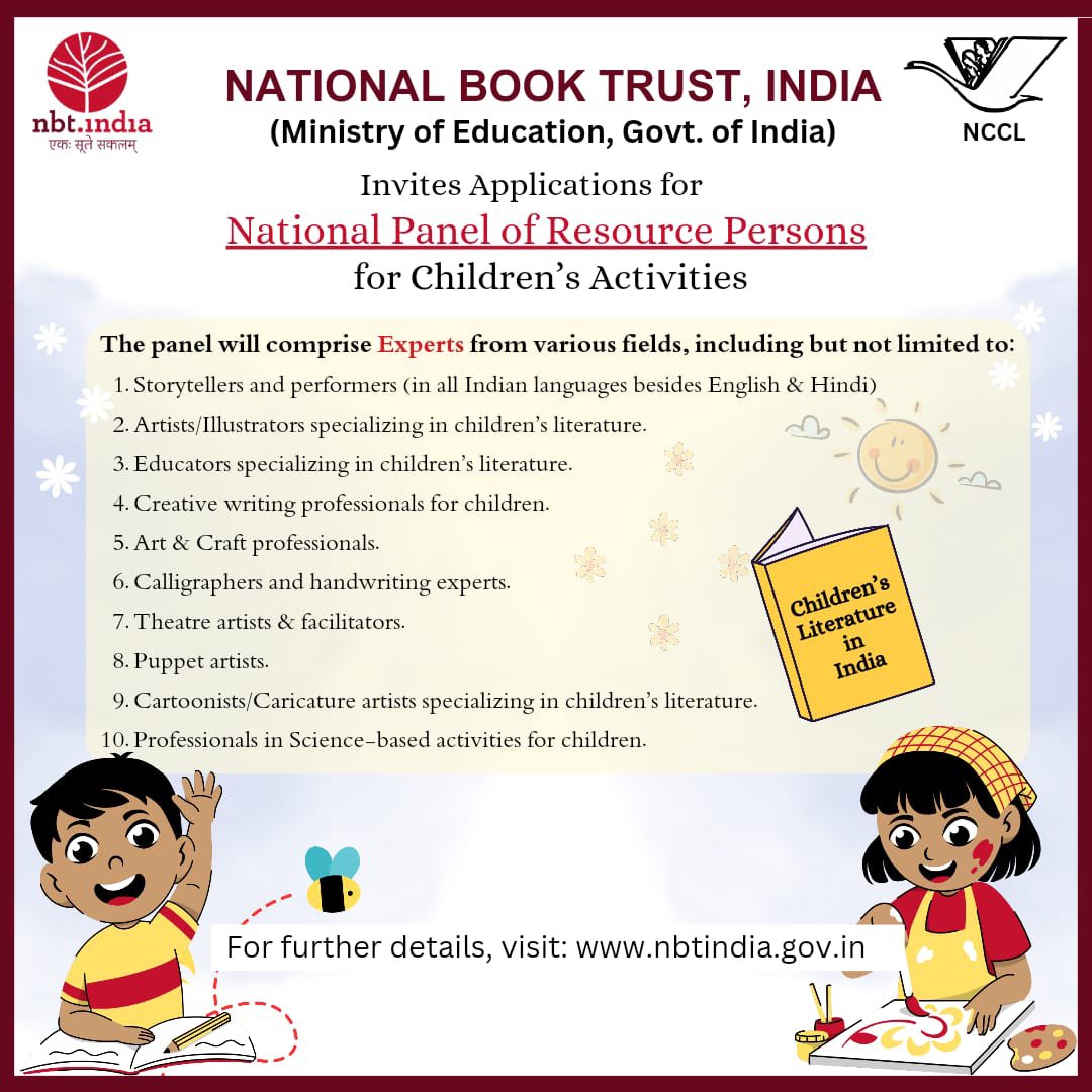 The National Panel of Resource Persons for Children’s Activities is a prestigious initiative by National Centre for Children’s Literature @nbt_india aimed at bringing together a diverse group of experts and professionals who are dedicated to promoting the well-being and