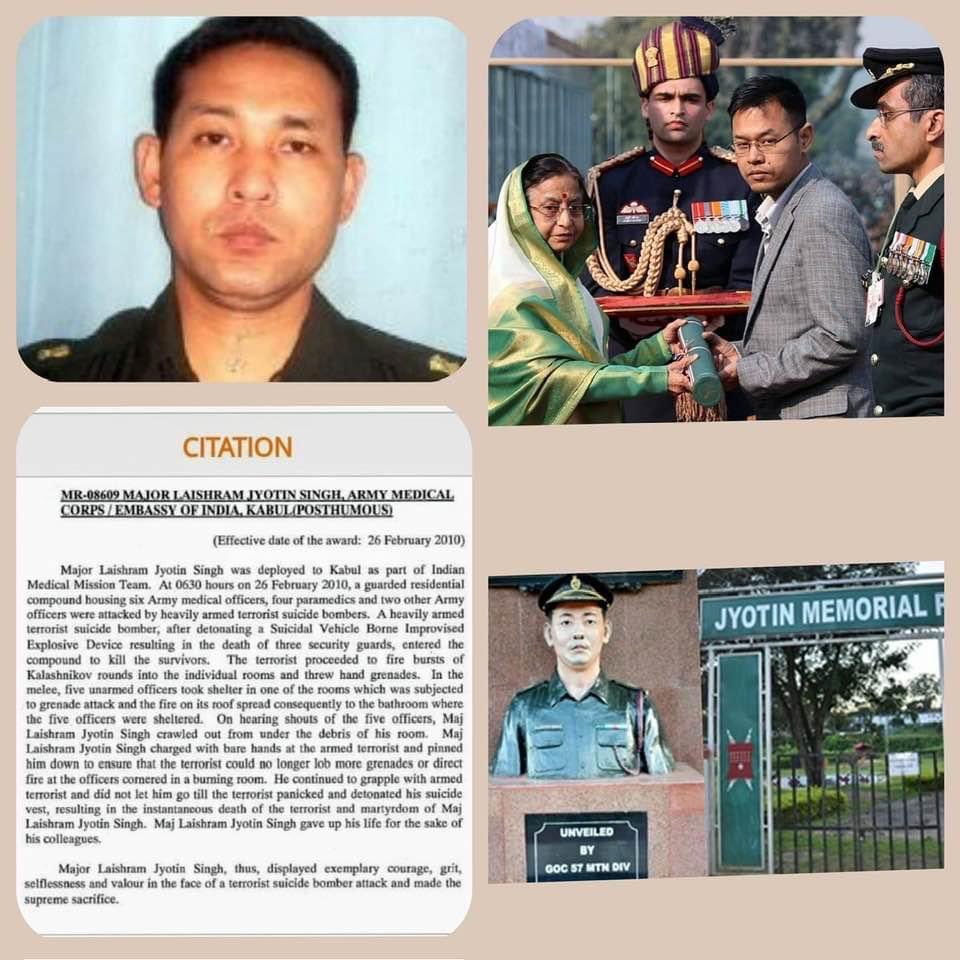 A Bare Hug to Death,
An Unsurpassable Valour.
Remembering

MAJOR DR LAISHRAM JYOTIN SINGH
AMC
ASHOK CHAKRA
on his Birthday Anniversary today.

He was immortalized in 2010 at Kabul #Afghanistan, during attack on Indian Embassy. He fought hand-to-hand with enemy.
#KnowYourHeroes