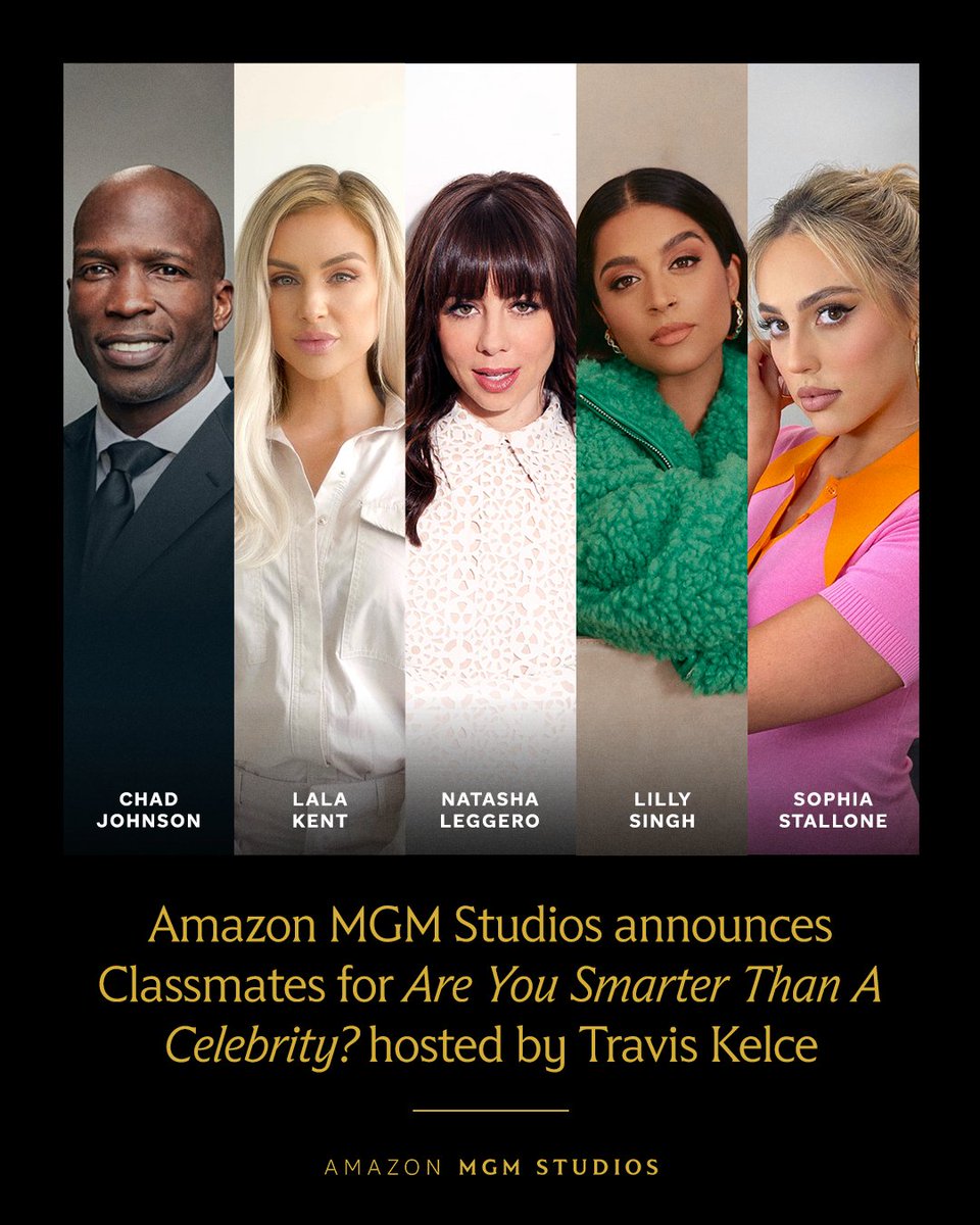 Class will soon be in session! Meet your classmates for #AreYouSmarterThanACelebrity, a game show hosted by @tkelce: @NikkiGlaser, @GarcelleB, @nicolebyer, Ryan Fitzpatrick, Ron Funches, @ochocinco, Lala Kent, @natashaleggero, @Lilly, @sophiastallone.