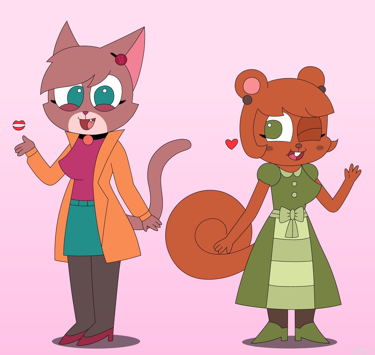Delia & Meryl for late Mother's Day in USA! Two of them by @ajmarekart #murphyandmitzi #fanart #furry #OC #cat #squirrel #MothersDay #MotherDay
