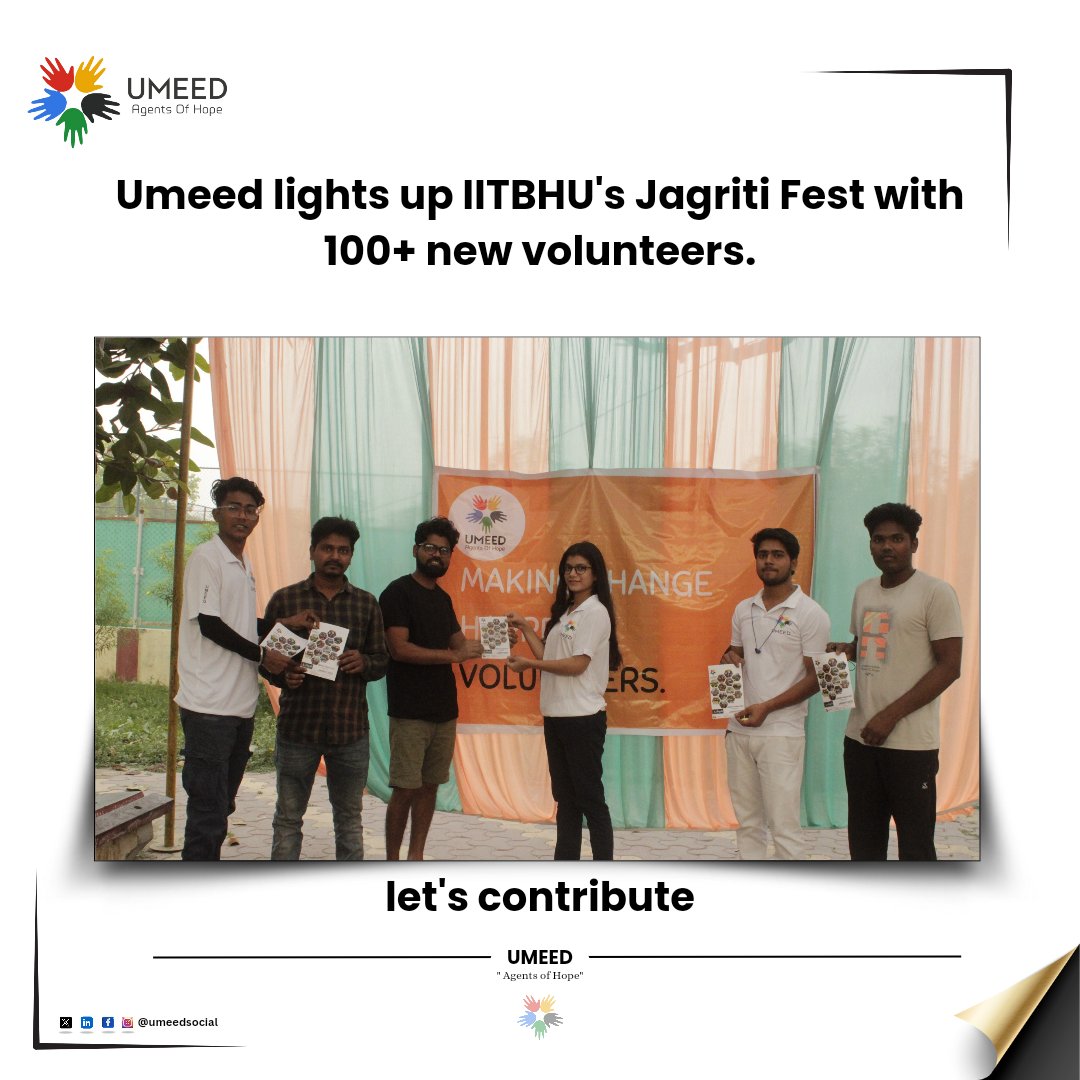 🚀Wow moments at IITBHU's Jagriti Fest!

🔸️Umeed Foundation rocked the event, signing up 100 new volunteers. 

🔸️Director Shivam Kumar talked about our focus on helping others through education, health, women's empowerment, and rural development.  #iitbhu #umeedngo