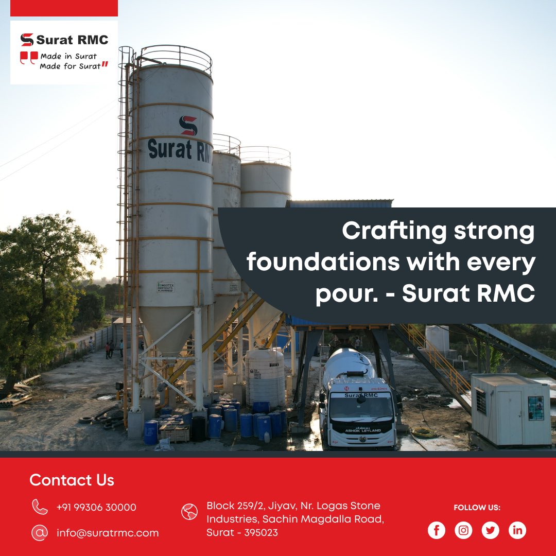 Building the future, one pour at a time. 💪 Surat RMC ensures every foundation is crafted with strength and precision. #Construction #SuratRMC #BuildingStrong
