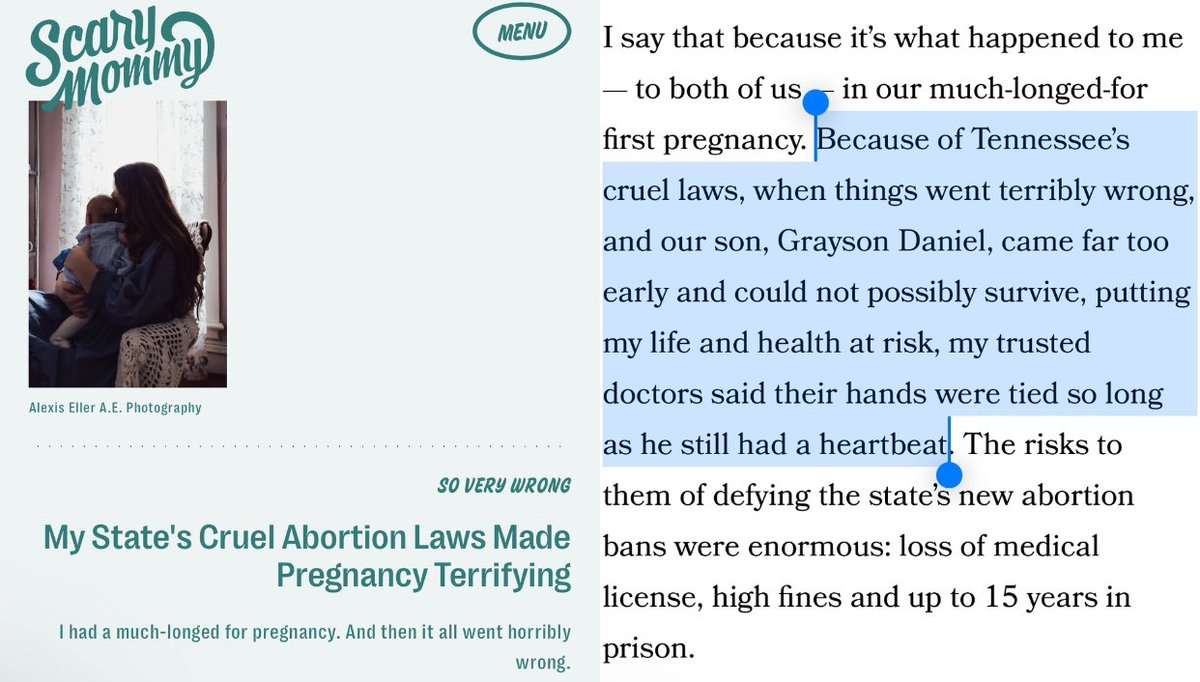 TheTNHoller's tweet image. TN MOM: “I am still angry that the state of Tennessee, by intruding into our private lives, has robbed me and my husband of what should have been a magical and joyful time.” #ForcedBirthState 
scarymommy.com/pregnancy/katy…