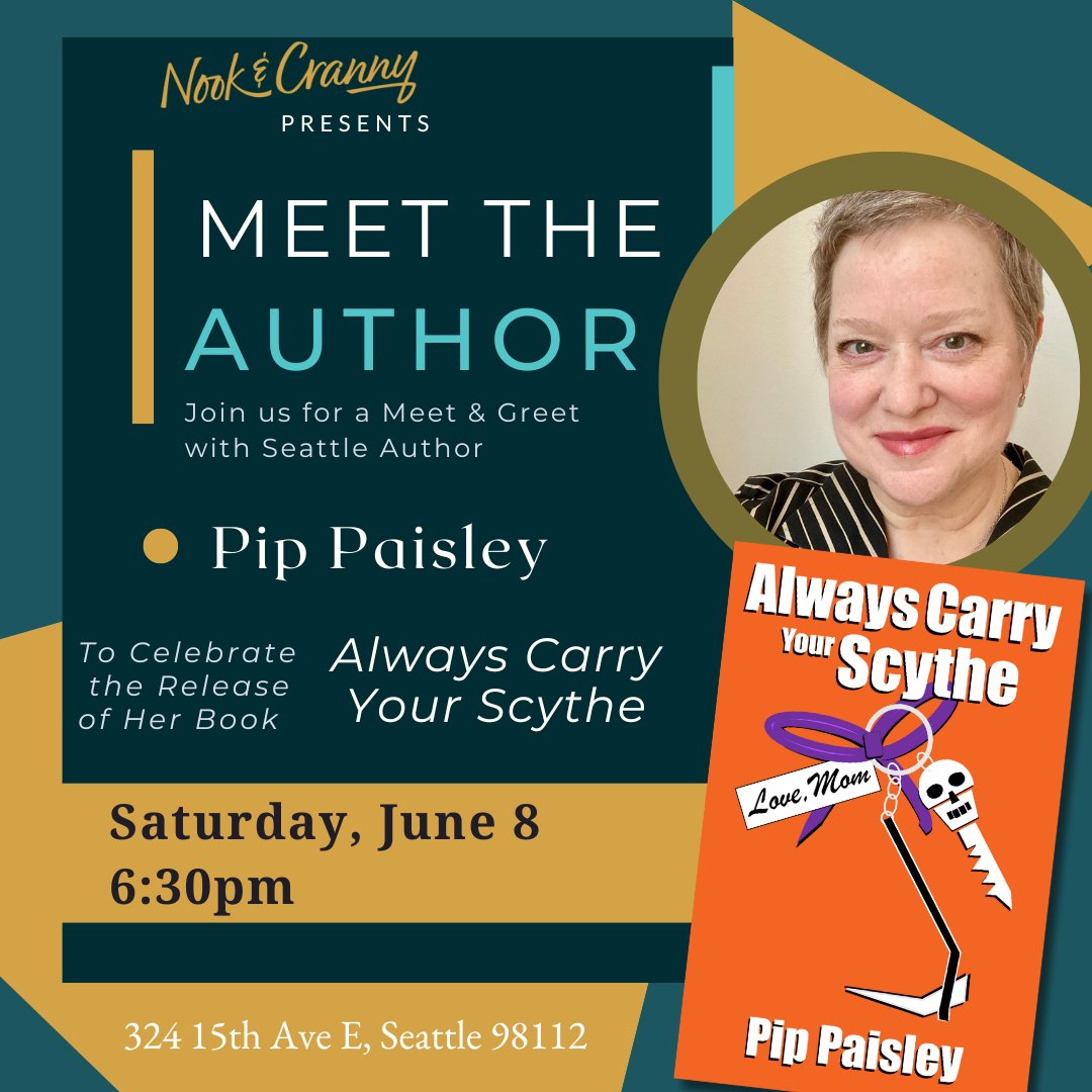 PaisleyPip's tweet photo. Going to be at Seattle's Nook &amp; Cranny on June 8th at 6:30p. There will be free swag! If you want to drop by, please RSVP (space limited). Super excited! https://t.co/LqpzQZ0Bxu