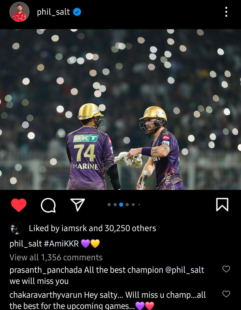 🚨 Such was Phil Salt's impact even Shahrukh Khan has gone out of his way and liked Salt's Instagram post.