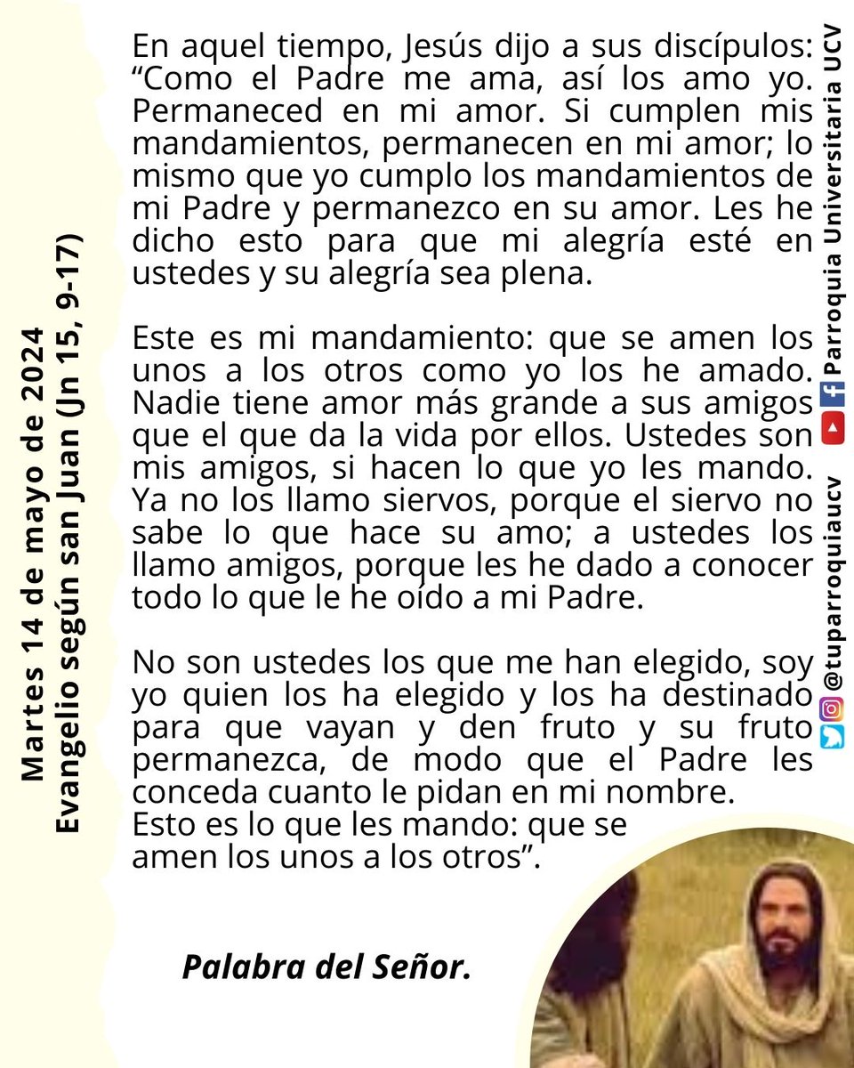 #EvangelioDeHoy #EvangelioDelDía #14May #EnTodoAmarYServir #JesuitasDeVenezuela #TuParroquiaUCV