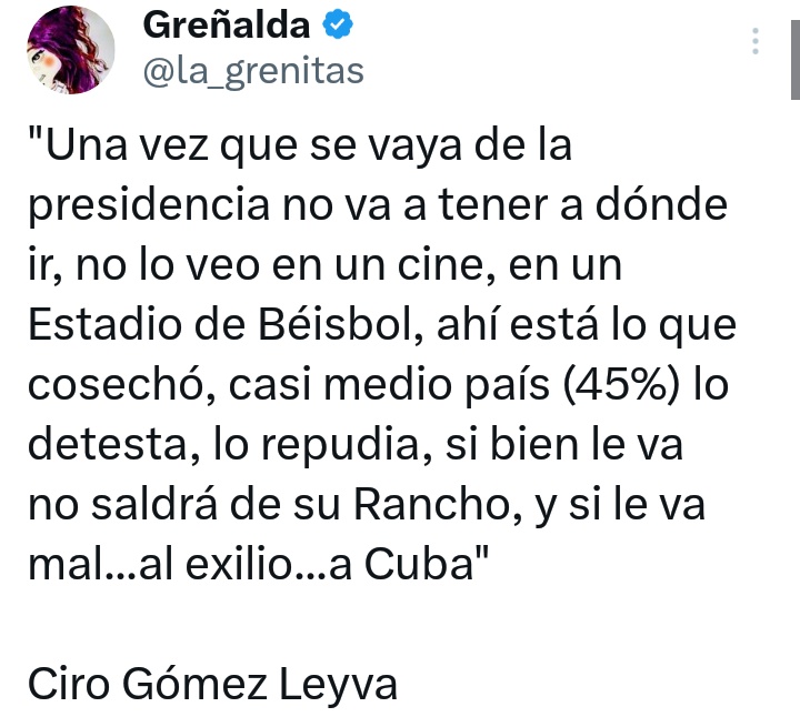 @macciudadano Su invierno será duro (gane quien gane) un hombre con tantos odios y después de haber tenido tanto poder no tendrá un minuto de paz, tal como dijo Ciro Gómez Leyva 👇🏻