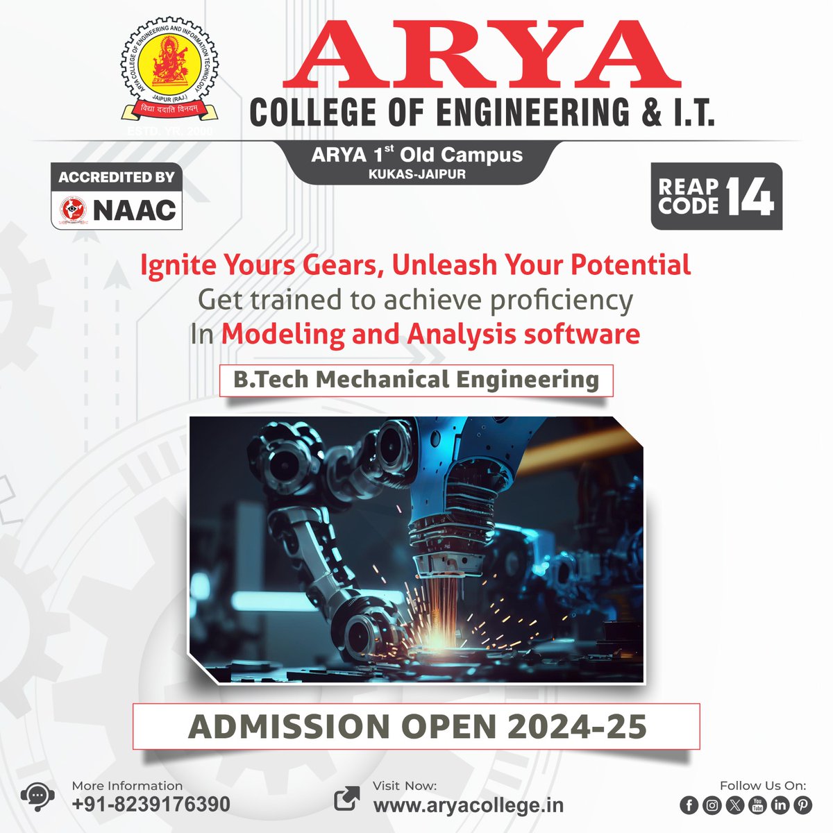 Unlock your potential in #BTech #MechanicalEngineering with our cutting-edge curriculum focused on modeling & analysis software. Ignite your gears as you delve into  the world of mechanical design & innovation. #AdmissionsOpen2024 to embark on a journey of proficiency & expertise