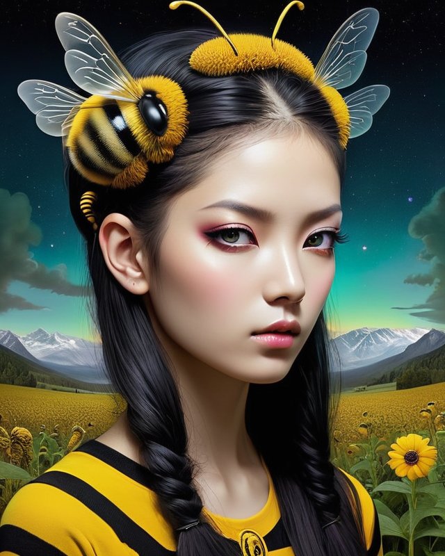 Honeybee Floweresque Dream - made with @get_starryai #aiart #digitalart #starryaifeatured #starryaiweekly starryai.com/app/user/Psych…